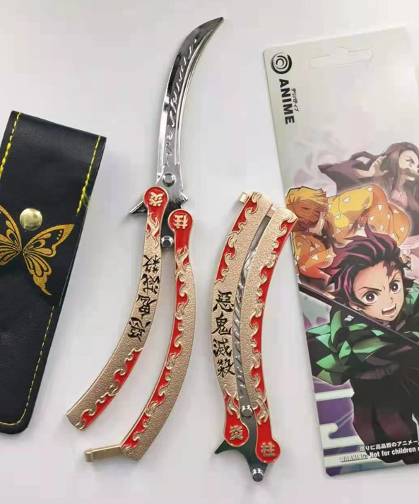 Copy Ninja Kakashi Hatake Training Butterfly Knife Uzumaki Anime Balisong  Curved Anime Trainers Blunt Blade for Collection